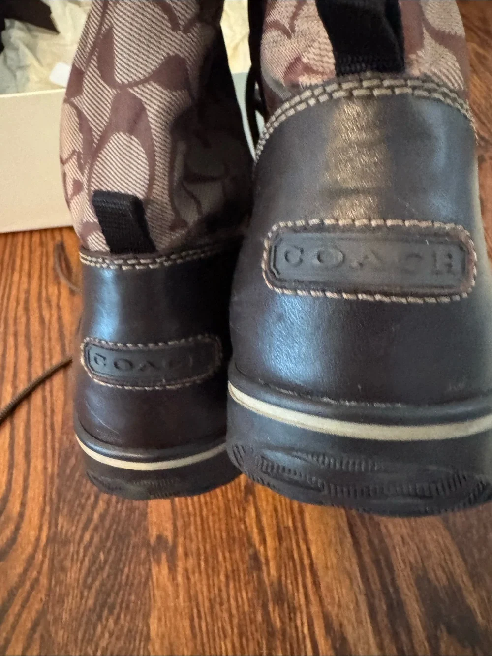 COACH Women's Brown Signature Logo Lace-Up Winter Boot 9.5